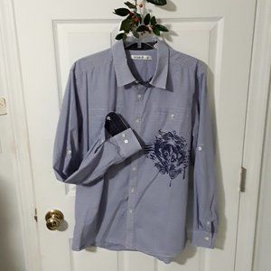 Kenneth Cole Long Sleeved 100% COTTON Navy Check Shirt